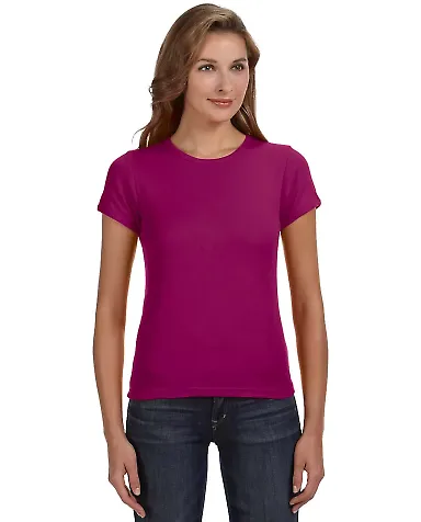 1441 Anvil Ladies' 1x1 Baby Rib Scoop T-Shirt in Raspberry front view