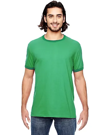 988AN Anvil Ringer T-Shirt in H gr/ tr kly grn front view