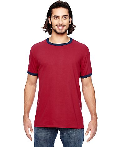 988AN Anvil Ringer T-Shirt IND RED/ NAVY front view