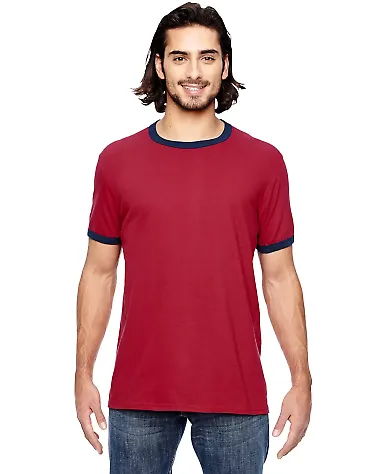 988AN Anvil Ringer T-Shirt in Ind red/ navy front view