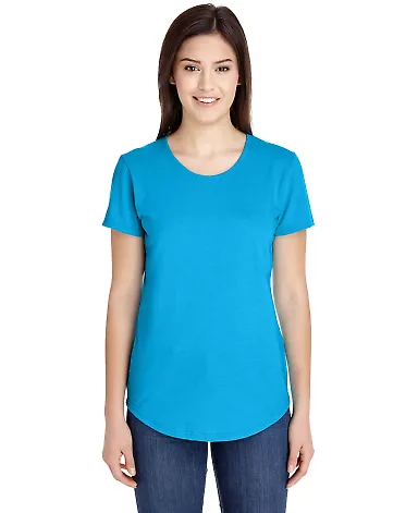 Anvil 6750L by Gildan Ladies' Triblend Scoop Neck  in Hth carib blue front view