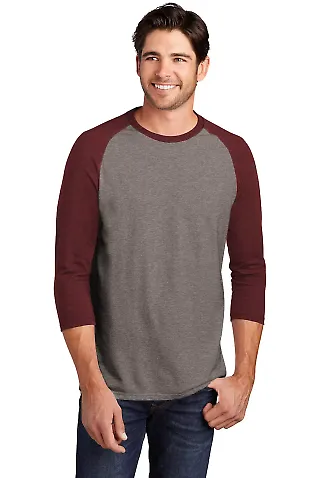 DM136 District Made Mens Perfect Tri-Blend Raglan Maroon Fr/Gy F front view