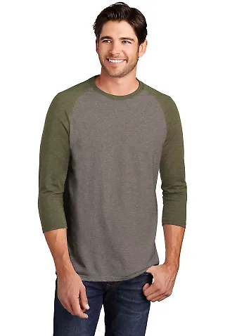 DM136 District Made Mens Perfect Tri-Blend Raglan Mil Gn Fr/Gy F front view