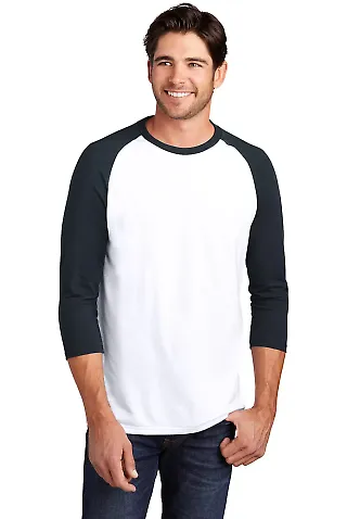 DM136 District Made Mens Perfect Tri-Blend Raglan New Navy/White front view