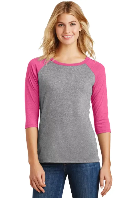 DM136L District Made Ladies Perfect Tri-Blend Ragl Fuchsia Fr/GyF