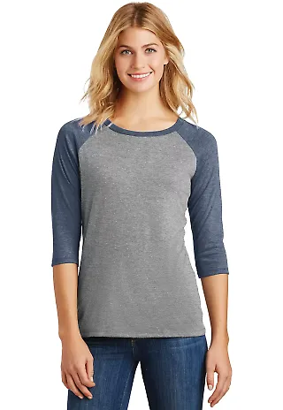DM136L District Made Ladies Perfect Tri-Blend Ragl Navy Fr/Gry Fr front view