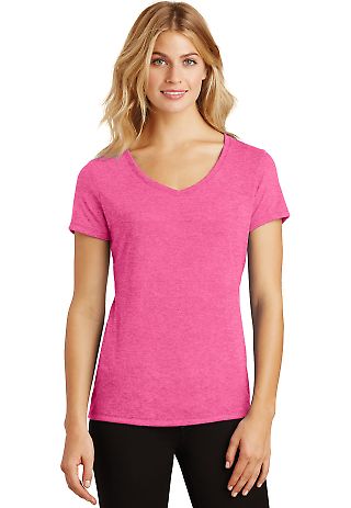 DM1350L District Made Ladies Perfect Tri-Blend V-N Fuchsia Frost front view