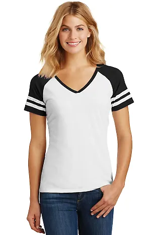DM476 District Made Ladies Game V-Neck  White/Black front view