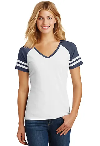 DM476 District Made Ladies Game V-Neck  White/Hth TrNy front view