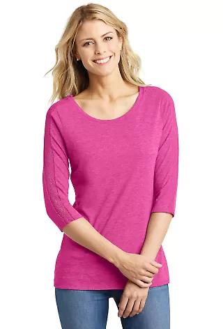 DM444 District Made Ladies Tri-Blend Lace 3/4-Slee Dk Fuchsia Hth front view