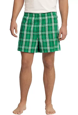 District DT1801 Young Mens Flannel Plaid Boxer  Kelly Green front view
