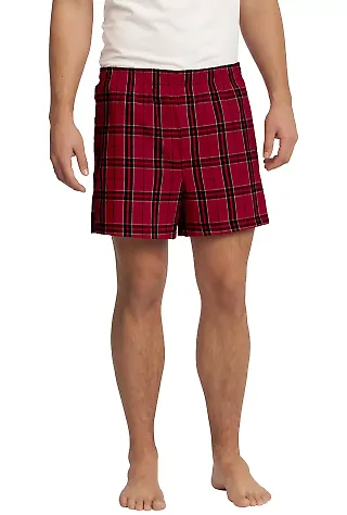District DT1801 Young Mens Flannel Plaid Boxer  New Red front view
