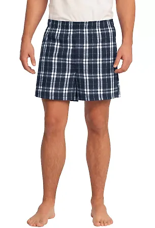 District DT1801 Young Mens Flannel Plaid Boxer  True Navy front view