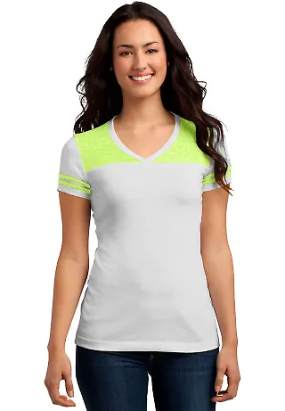 DT264 District Juniors Varsity V-Neck Tee White/Neo Lime front view