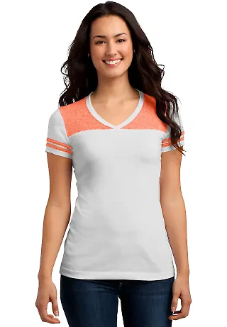 DT264 District Juniors Varsity V-Neck Tee White/Brt Orng front view