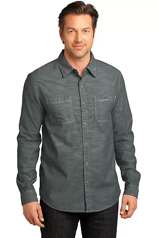 DM3800 District Made Mens Long Sleeve Washed Woven Grey front view