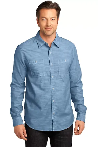 DM3800 District Made Mens Long Sleeve Washed Woven Light Blue front view