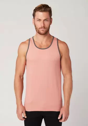MC1792 Cotton Heritage Men's Ringer Tank Dusty Rose/Cool Grey front view