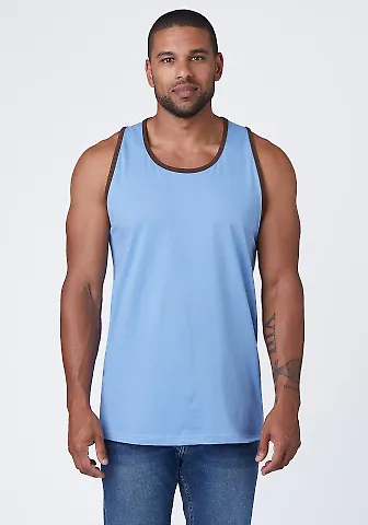 MC1792 Cotton Heritage Men's Ringer Tank Light Blue Heather/Cacao Shell front view
