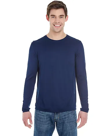 Gildan G474 Adult Tech Long Sleeve T-Shirt in Marbled navy front view
