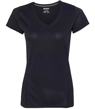 Gildan G47V Ladies Tech V-Neck T-shirt BLACK front view
