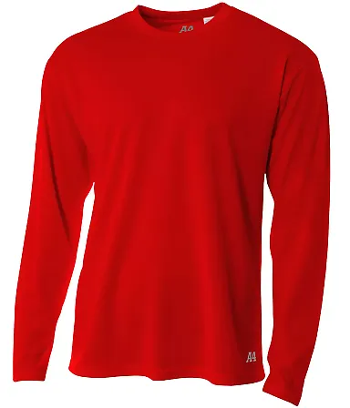 N3253 A4 Drop Ship Men's Long Sleeve Crew Birds Ey SCARLET front view