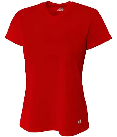 NW3254 A4 Drop Ship Ladies' Short Sleeve V-Neck Bi SCARLET front view