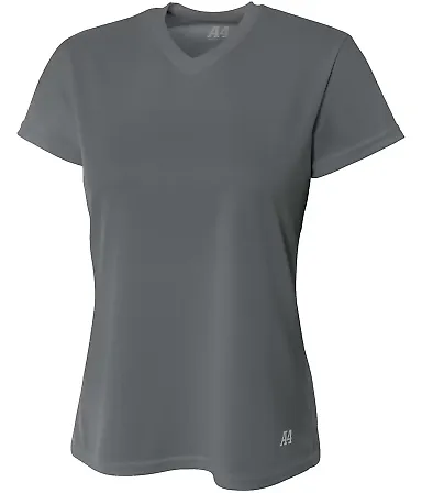 NW3254 A4 Drop Ship Ladies' Short Sleeve V-Neck Bi GRAPHITE front view