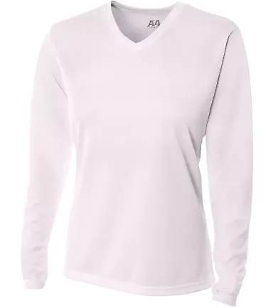 NW3255 A4 Drop Ship Ladies' Long Sleeve V-Neck Bir WHITE front view