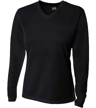 NW3255 A4 Drop Ship Ladies' Long Sleeve V-Neck Bir BLACK front view