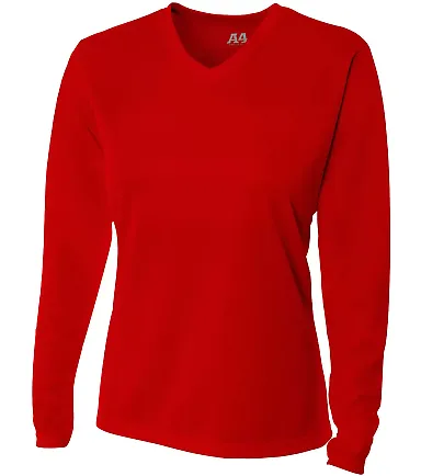 NW3255 A4 Drop Ship Ladies' Long Sleeve V-Neck Bir SCARLET front view