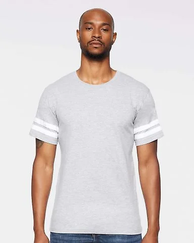 LAT 6937 Adult Fine Jersey Football Tee in Vintage heather/blended white front view