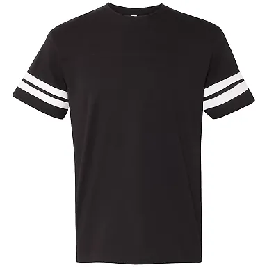 LAT 6937 Adult Fine Jersey Football Tee BLACK/ WHITE front view