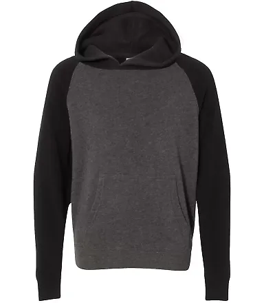 Independent Trading Co. PRM15YSB Youth Raglan Hood Carbon/ Black front view