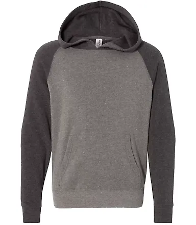 Independent Trading Co. PRM15YSB Youth Raglan Hood Nickel/ Carbon front view