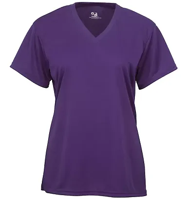 4162 Badger Badger - Ladies' B-Dry Core V-Neck Tee Purple front view