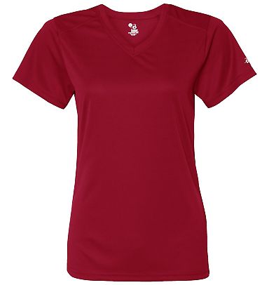 4162 Badger Badger - Ladies' B-Dry Core V-Neck Tee in Red front view