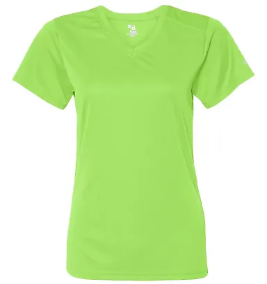 4162 Badger Badger - Ladies' B-Dry Core V-Neck Tee Lime front view