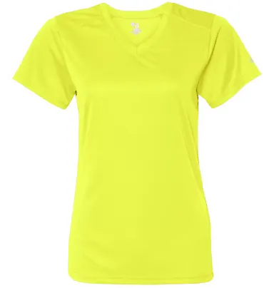4162 Badger Badger - Ladies' B-Dry Core V-Neck Tee Safety Yellow front view
