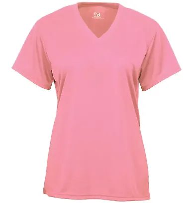 4162 Badger Badger - Ladies' B-Dry Core V-Neck Tee Pink front view