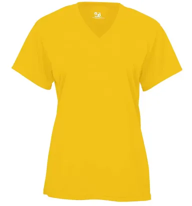 4162 Badger Badger - Ladies' B-Dry Core V-Neck Tee Gold front view