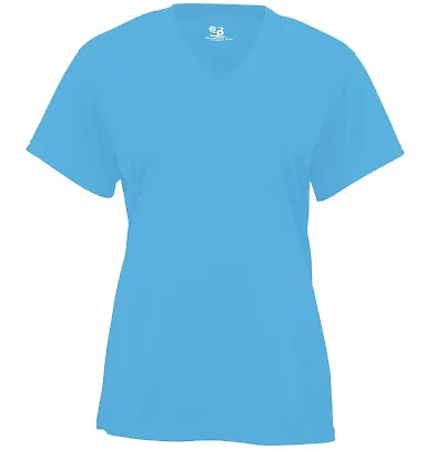 4162 Badger Badger - Ladies' B-Dry Core V-Neck Tee Columbia Blue front view
