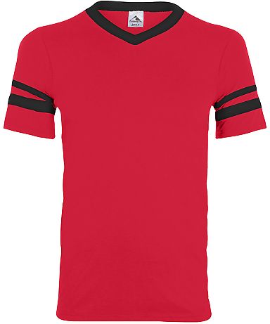 Augusta Sportswear 361 Youth V-Neck Football Tee in Red/ black front view