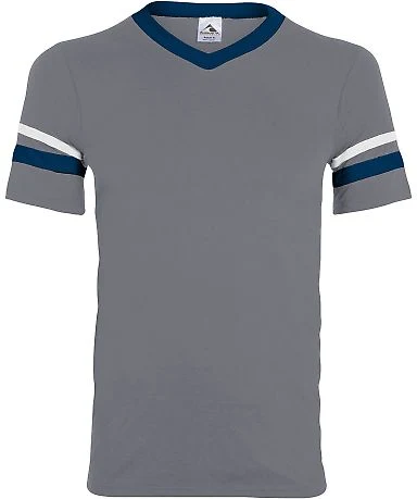 Augusta Sportswear 361 Youth V-Neck Football Tee in Graphite/ navy/ white front view