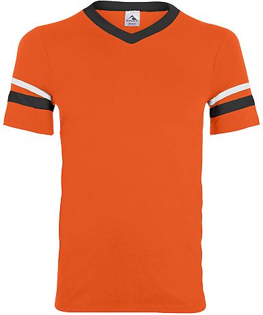 Augusta Sportswear 361 Youth V-Neck Football Tee in Orange/ black/ white front view