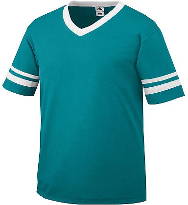 Augusta Sportswear 361 Youth V-Neck Football Tee in Teal/ white front view