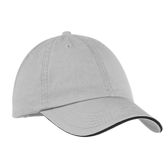 Port & Company CP79 Washed Twill Sandwich Cap Chrome/Black front view