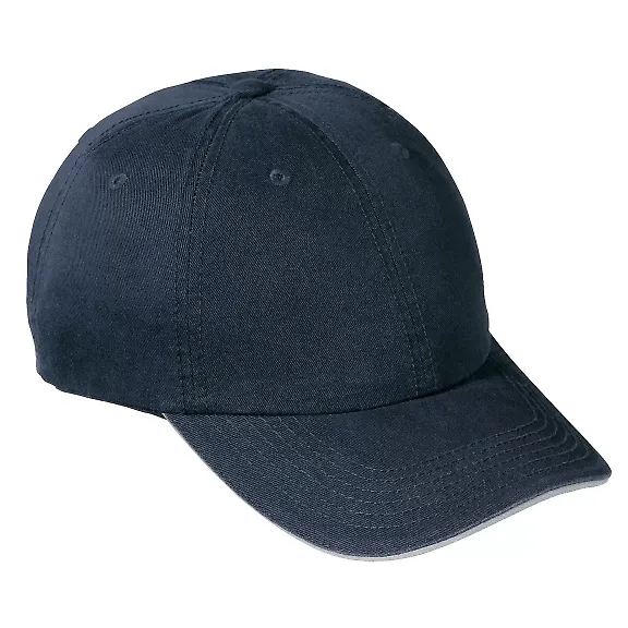 Port & Company CP79 Washed Twill Sandwich Cap Navy/Khaki front view