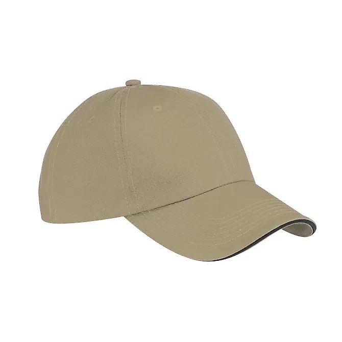 Port & Company CP79 Washed Twill Sandwich Cap Khaki/Black front view