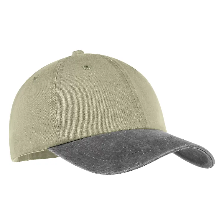 Port & Company CP83 Pigment-Dyed Dad Hat   Khaki/Charcoal front view